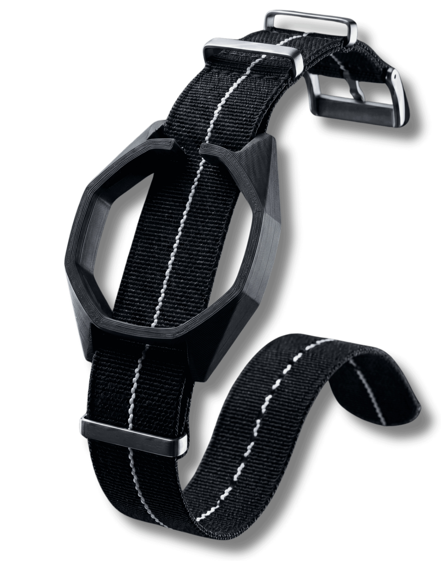 Premium 3D-printed black STRAPSNAP NATO strap adapter custom-engineered for the Swatch Royal Pop Model 12 watch module.